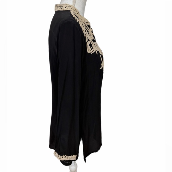 Boston proper women's embroidered neck tunic top size Small long sleeve black - Picture 4 of 8